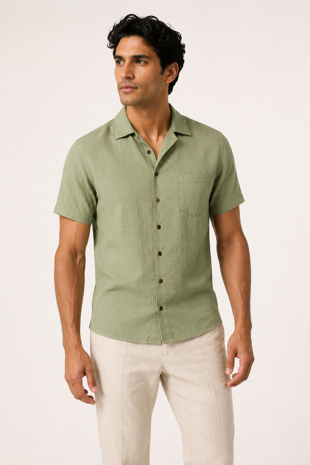 Camisa lino manga corta hombre bolsillo cuello clásico – Patricio