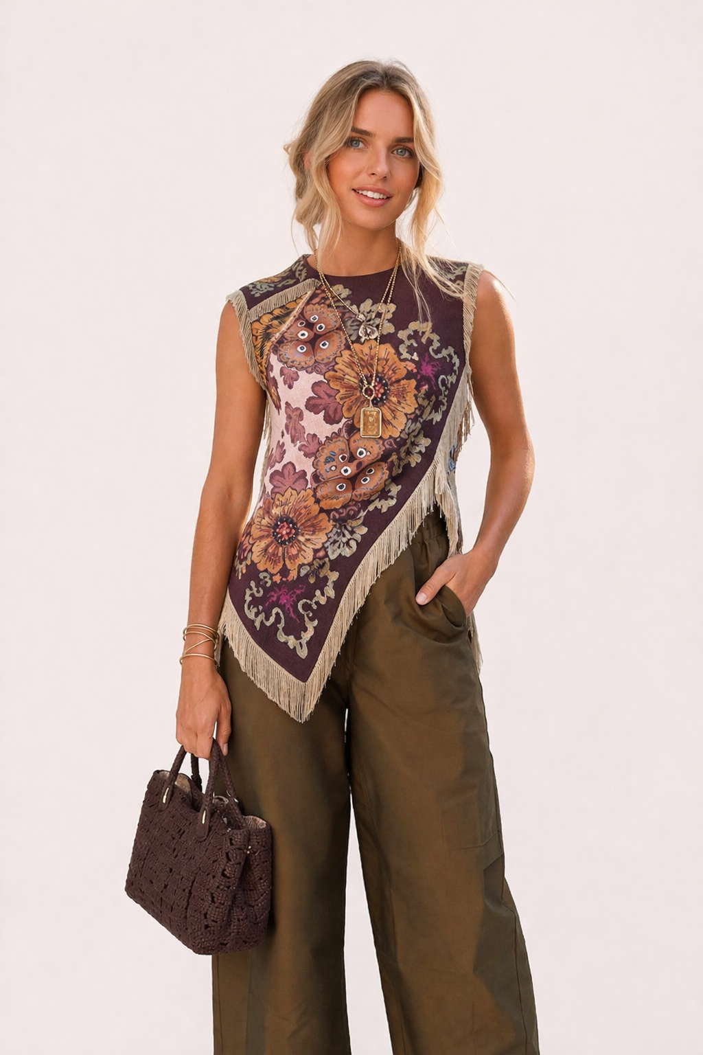 Top estampado con flecos casual para mujer - Frieda