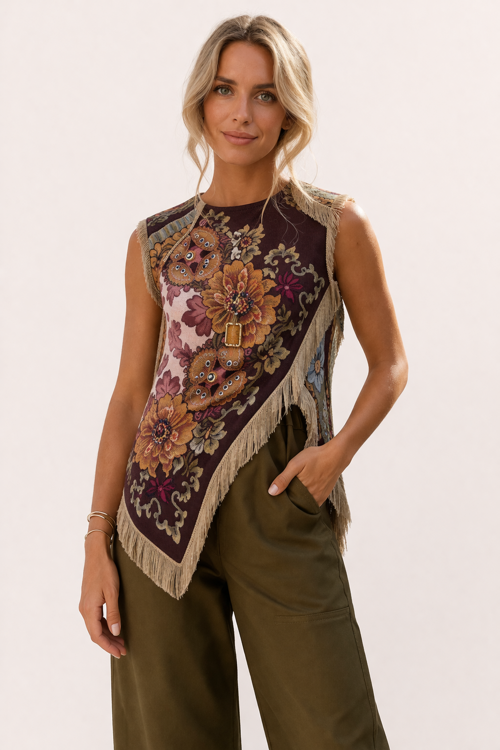 Top estampado con flecos casual para mujer - Frieda