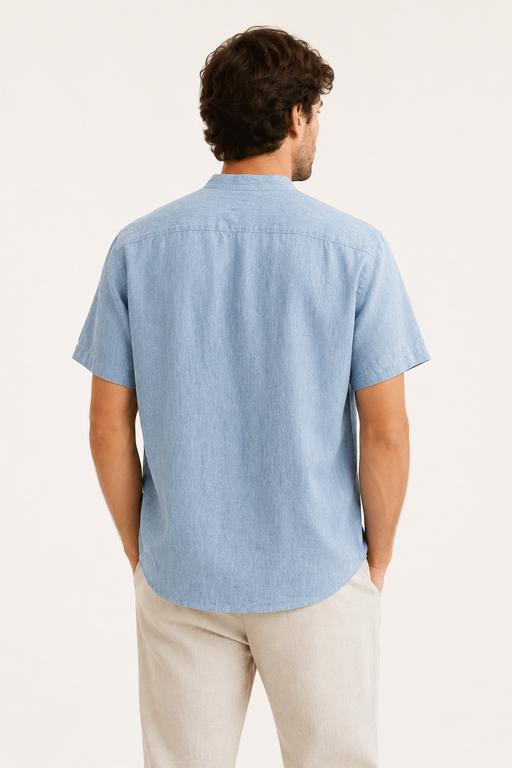 Camisa lino hombre cuello mao manga corta botonadura frontal – Emil