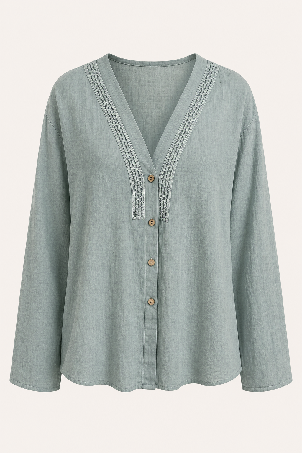Blusa lino mujer escote v manga larga detalle calado botones – Kamila