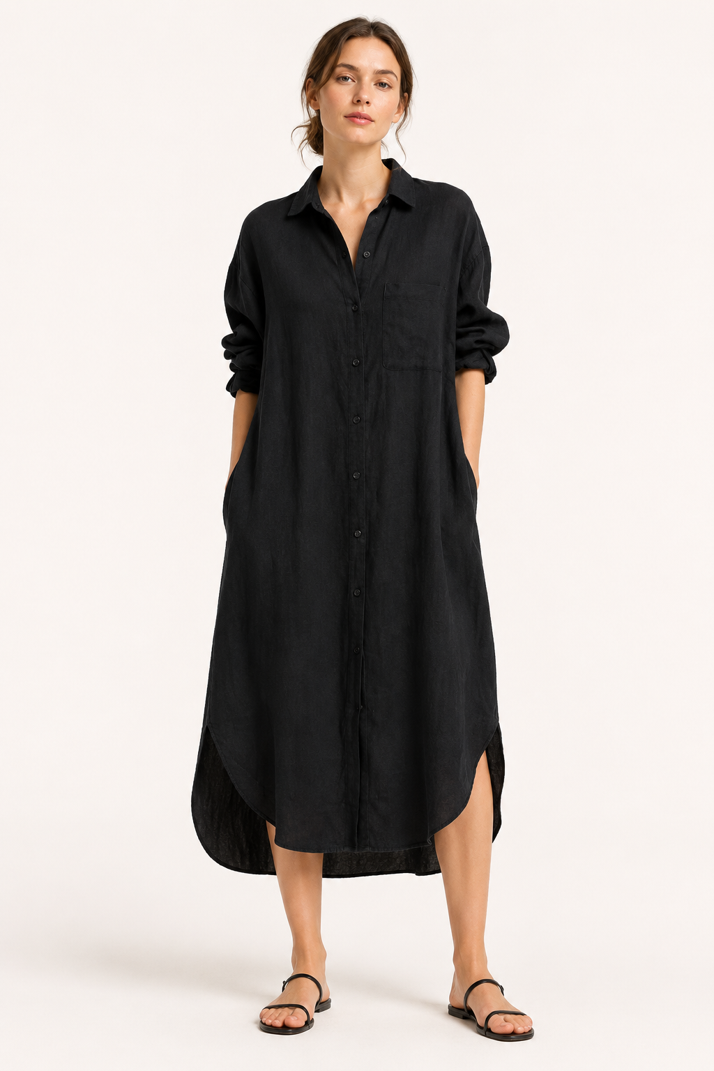 Vestido camisero largo mujer botonadura completa bolsillo – Shanik