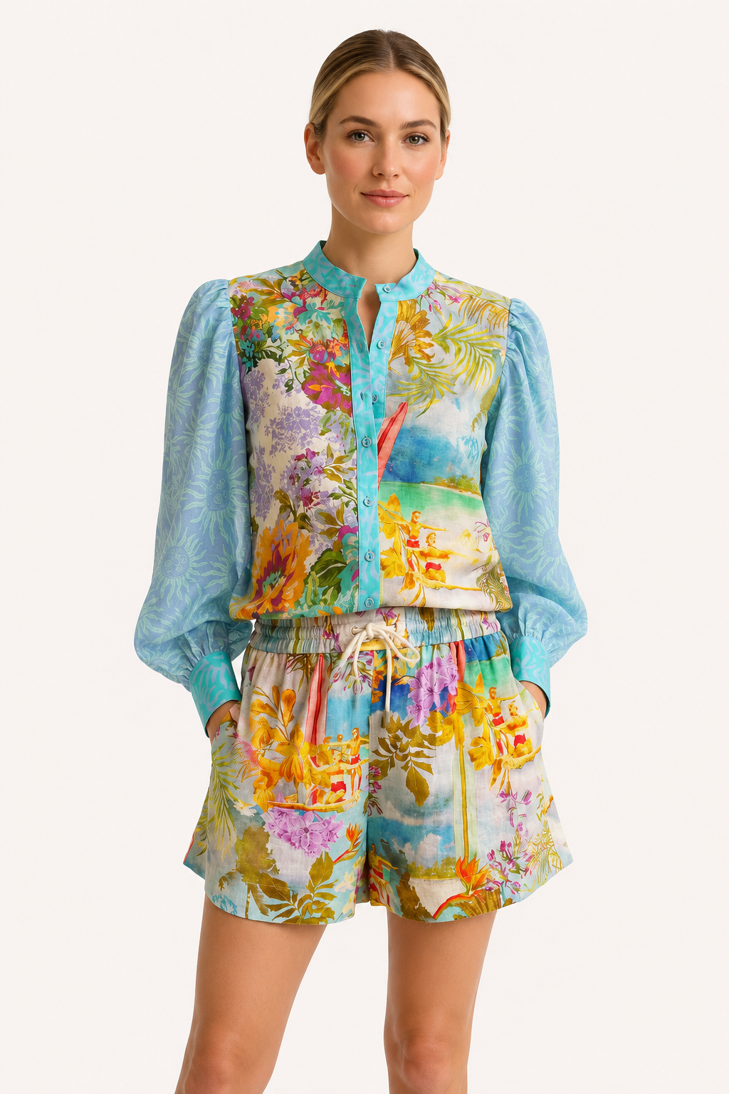 Conjunto mujer casual elegante blusa floral pantalón corto – Annika