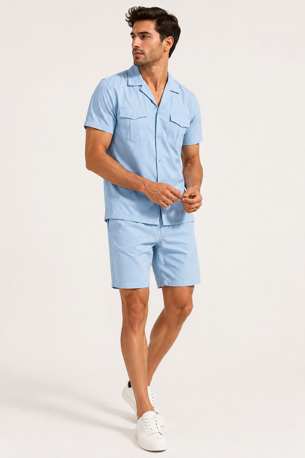 Conjunto camisa short hombre doble bolsillo cuello abierto – Matthis