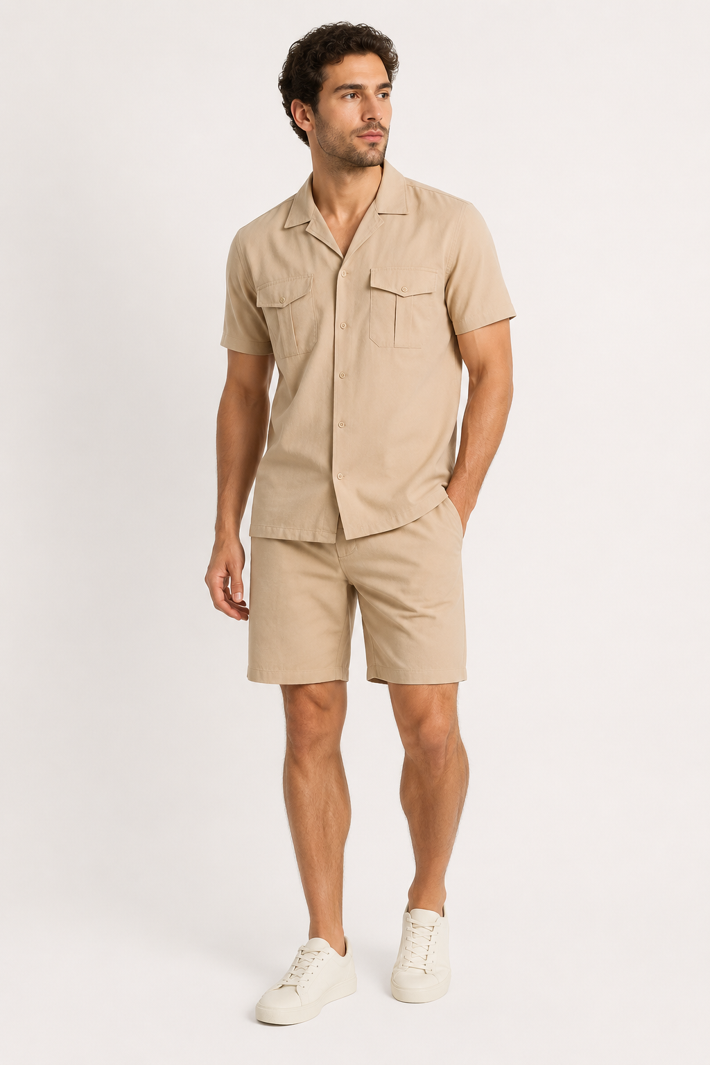 Conjunto camisa short hombre doble bolsillo cuello abierto – Matthis