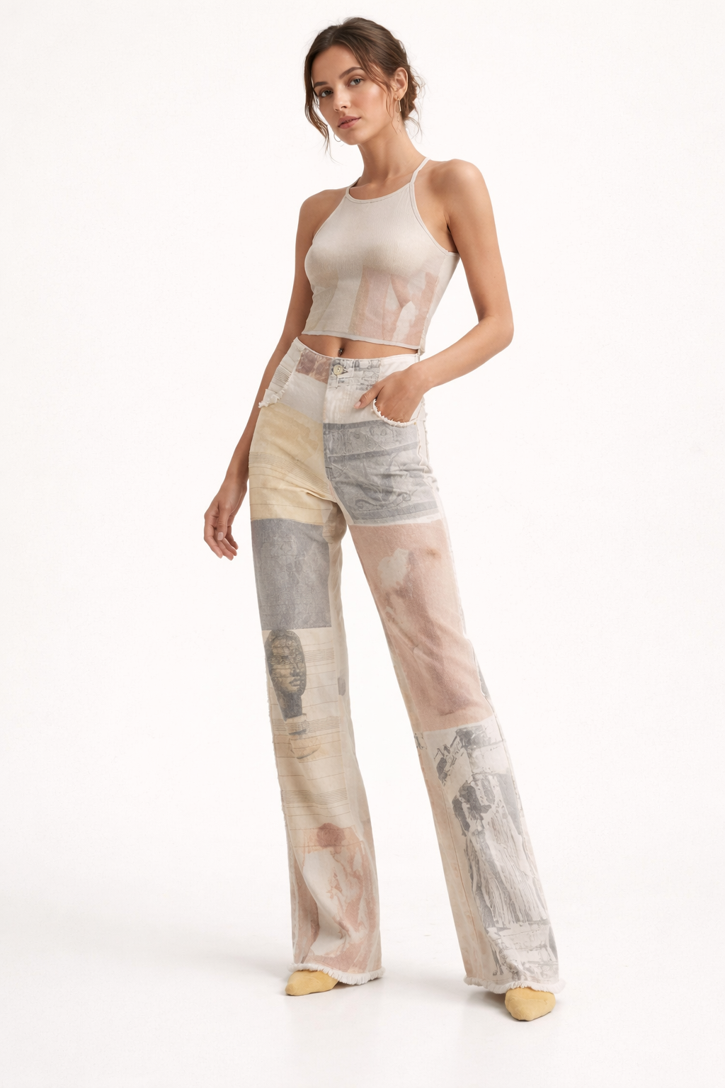 Pantalón estampado artístico de pierna amplia para mujer - Grace