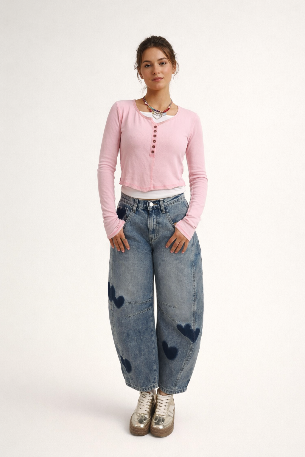 Pantalón vaquero con corazones para mujer - Elodie