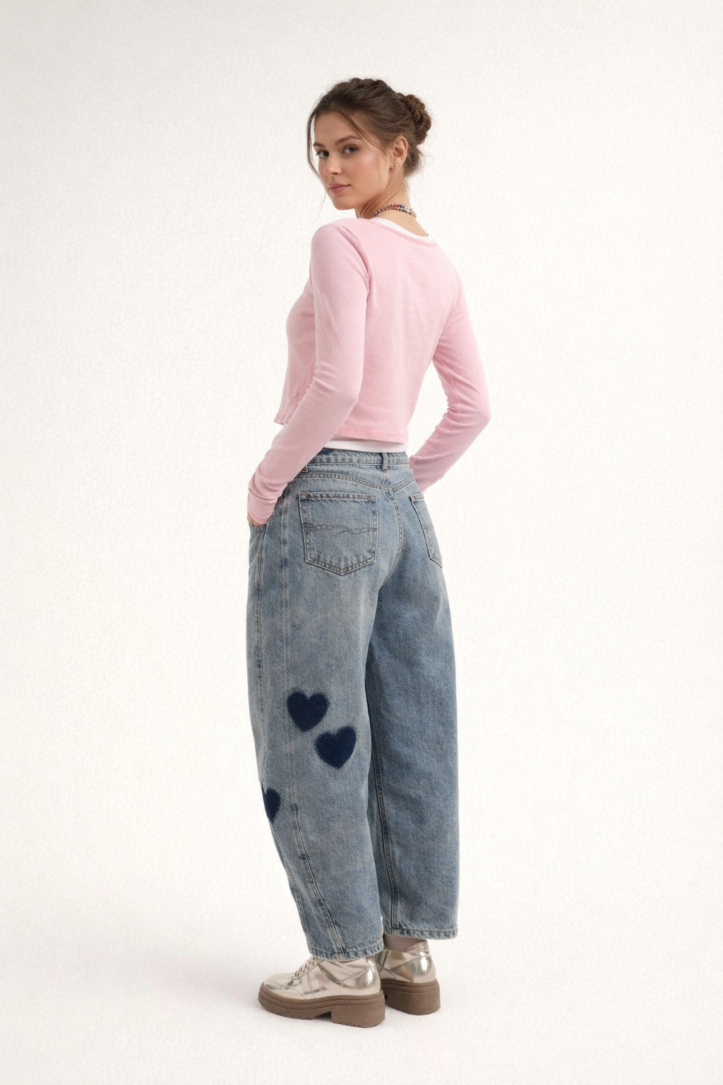 Pantalón vaquero con corazones para mujer - Elodie