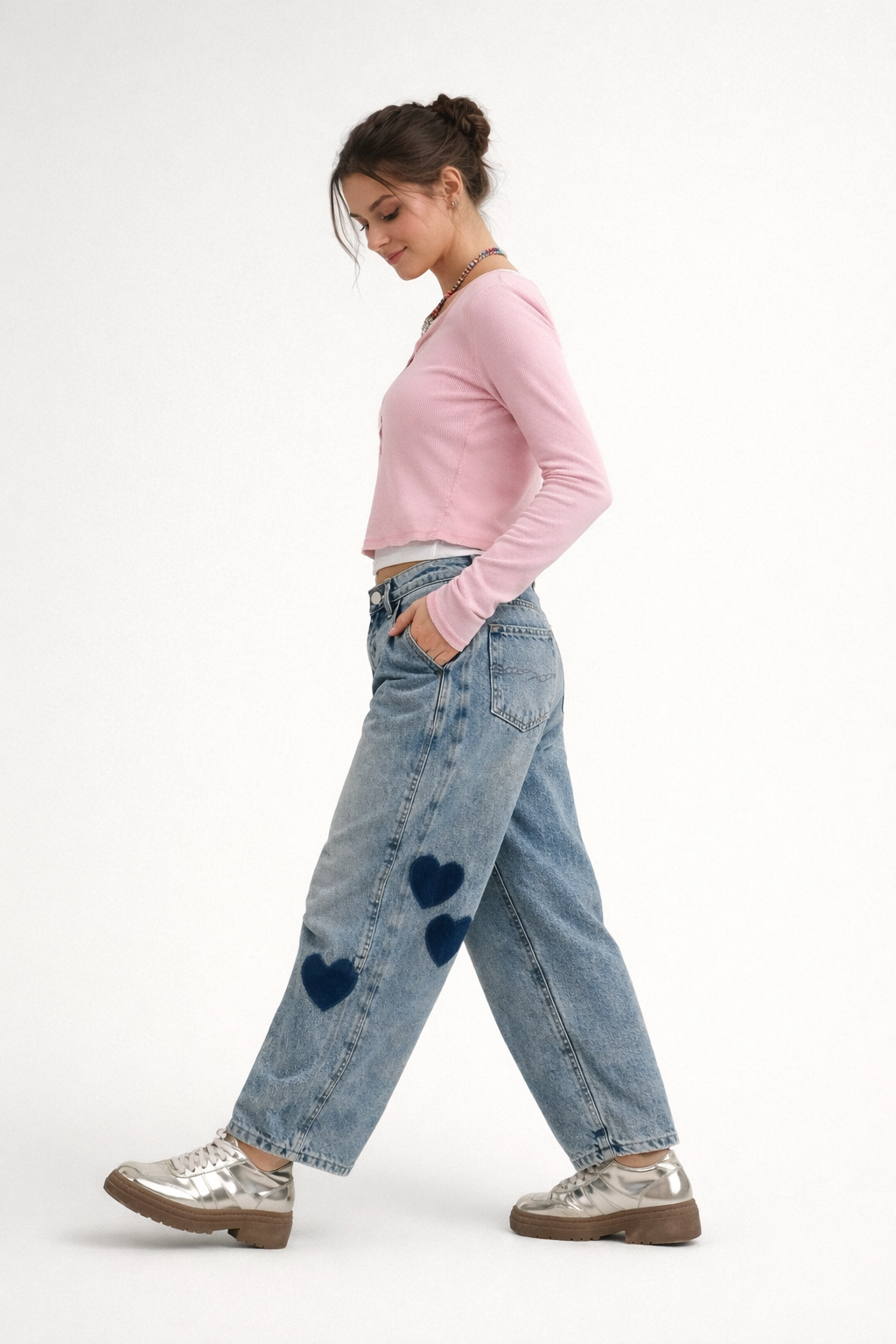 Pantalón vaquero con corazones para mujer - Elodie