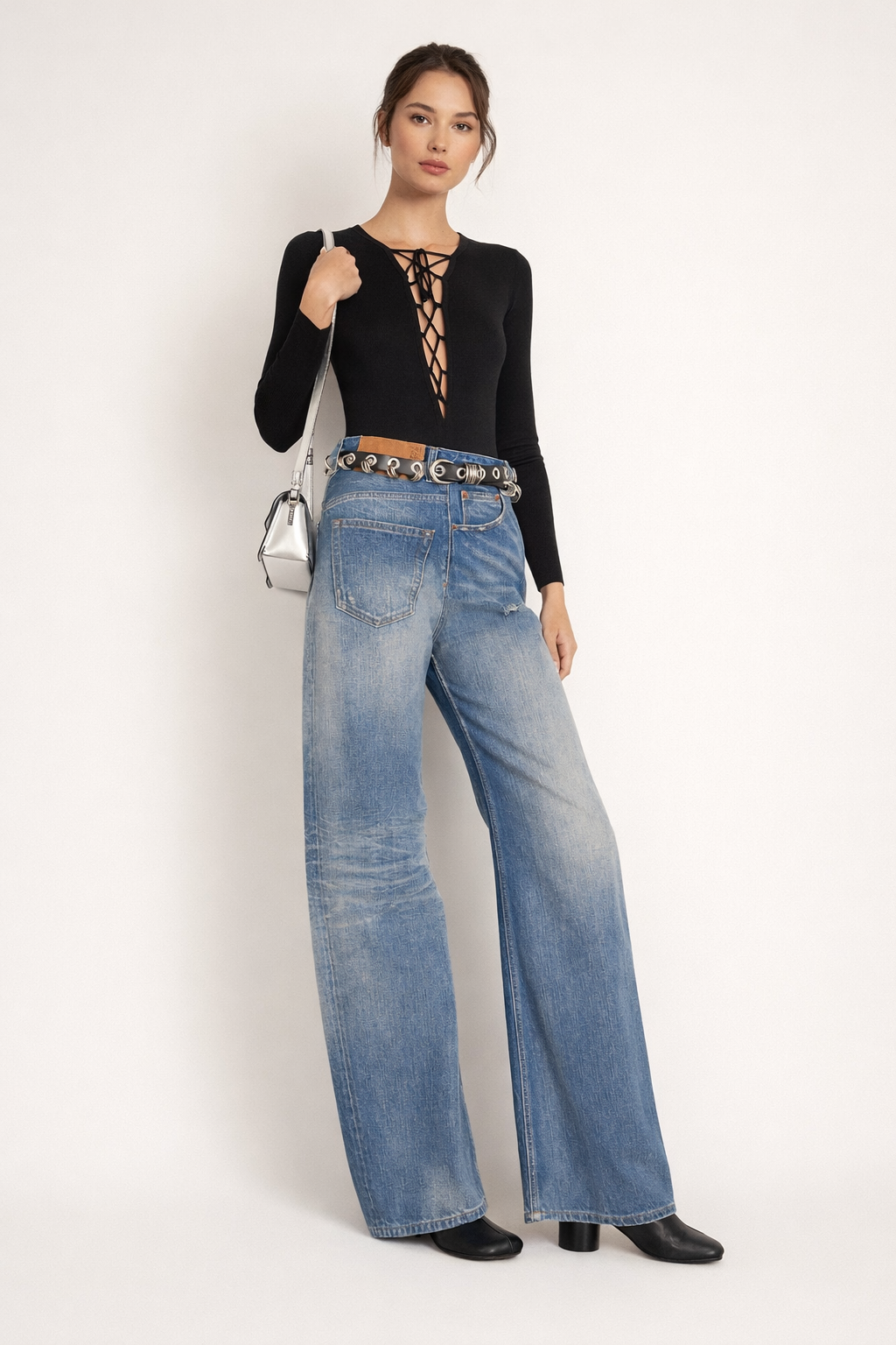 Pantalón vaquero de pierna amplia para mujer - Margaux