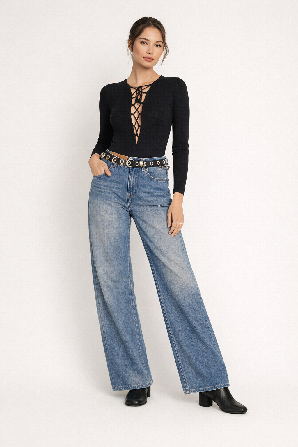 Pantalón vaquero de pierna amplia para mujer - Margaux