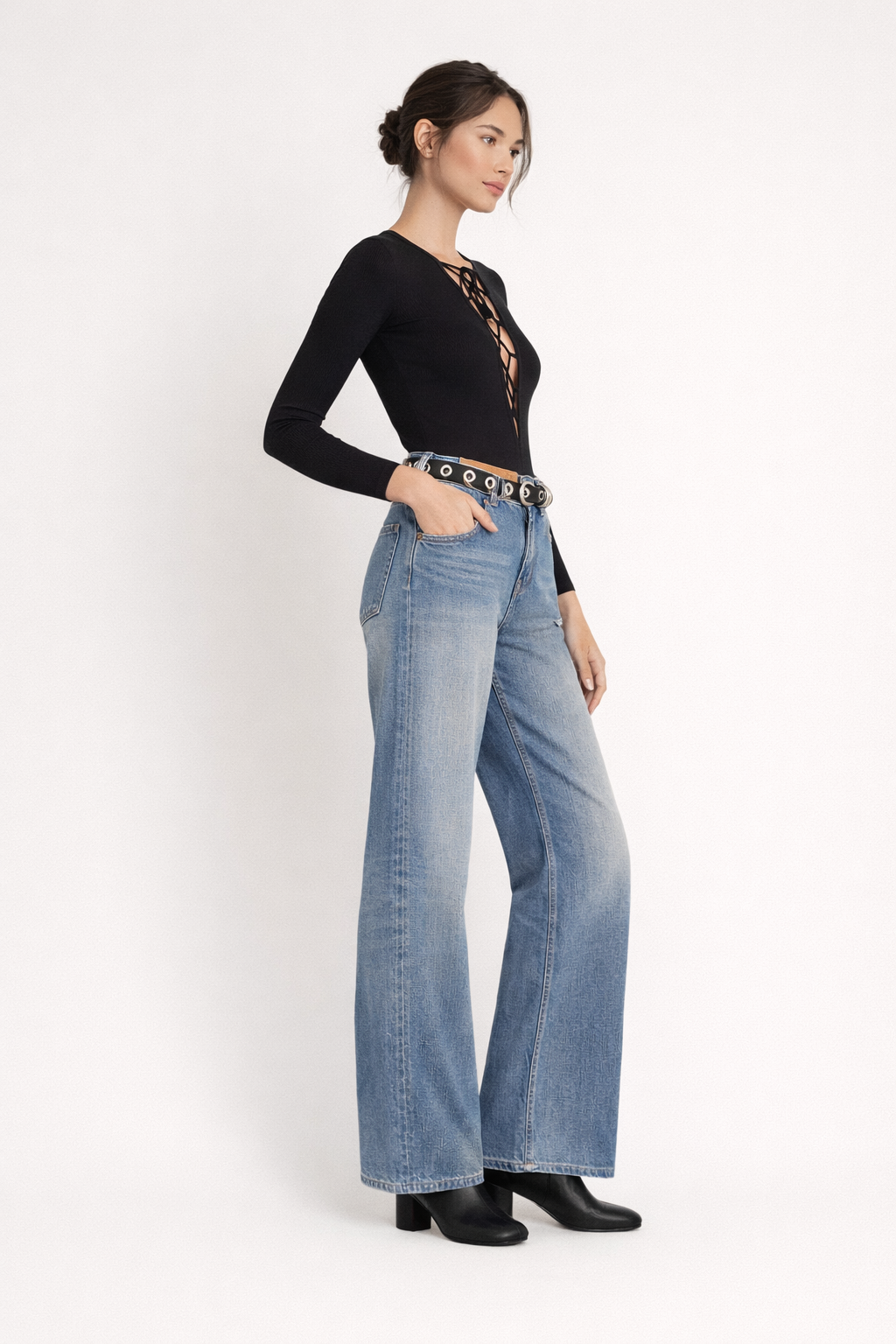 Pantalón vaquero de pierna amplia para mujer - Margaux
