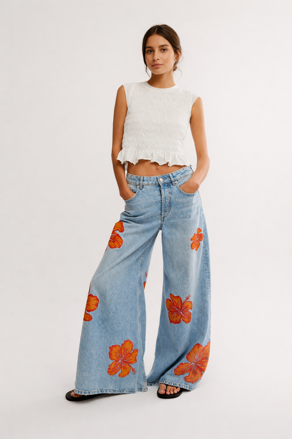 Pantalón vaquero estampado floral para mujer - Colette