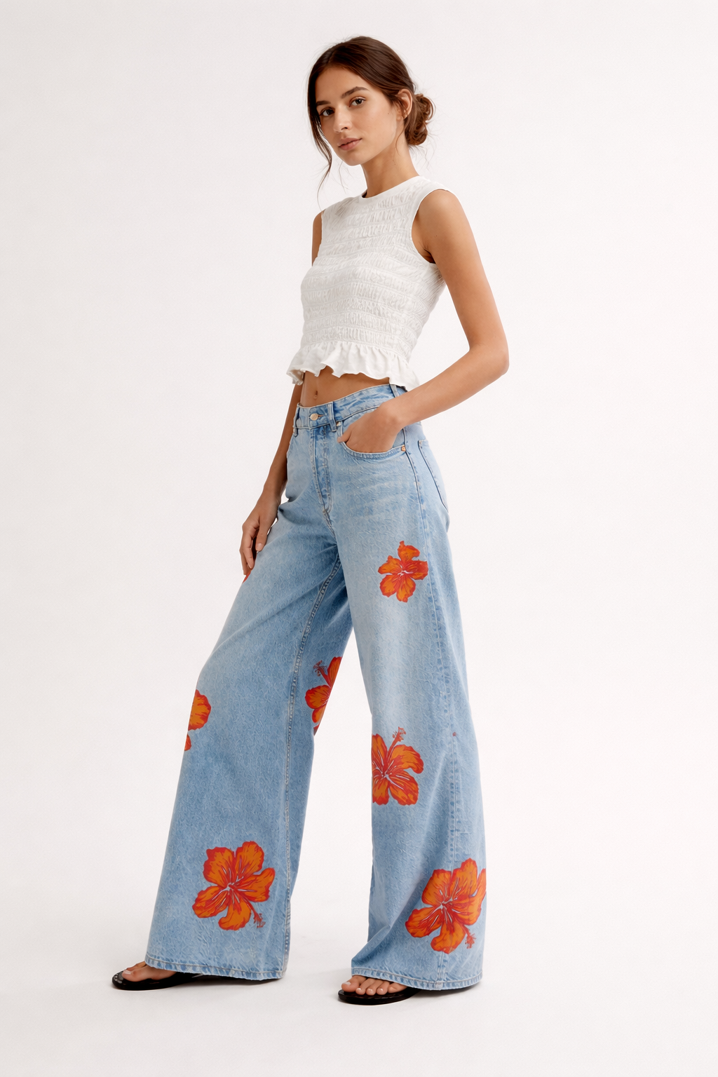 Pantalón vaquero estampado floral para mujer - Colette