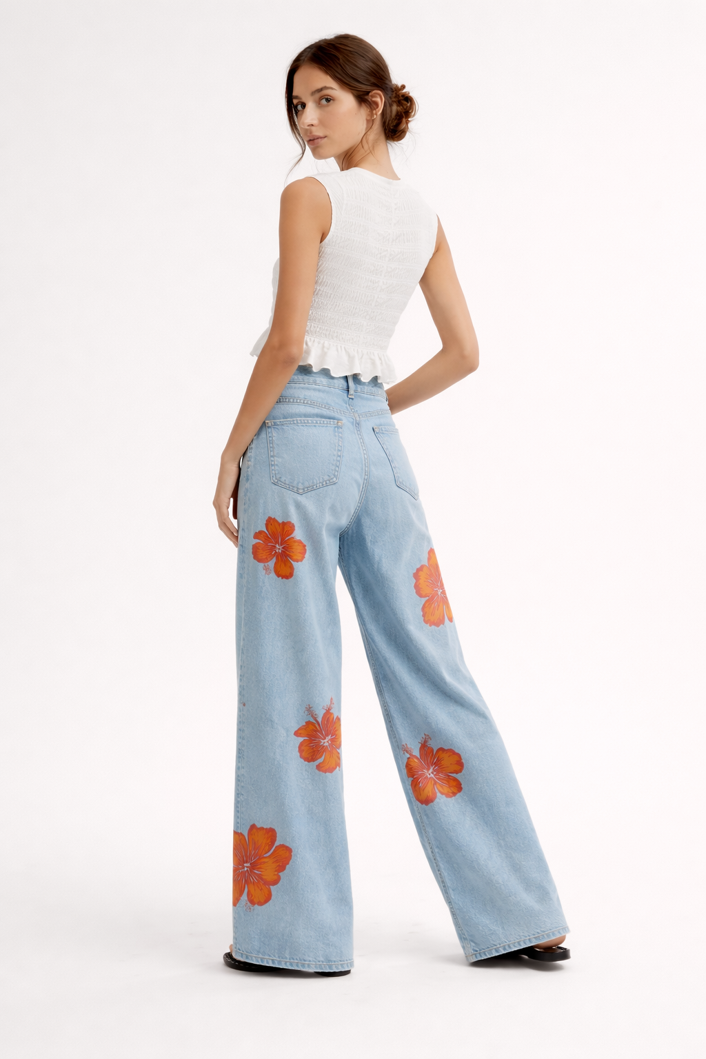 Pantalón vaquero estampado floral para mujer - Colette