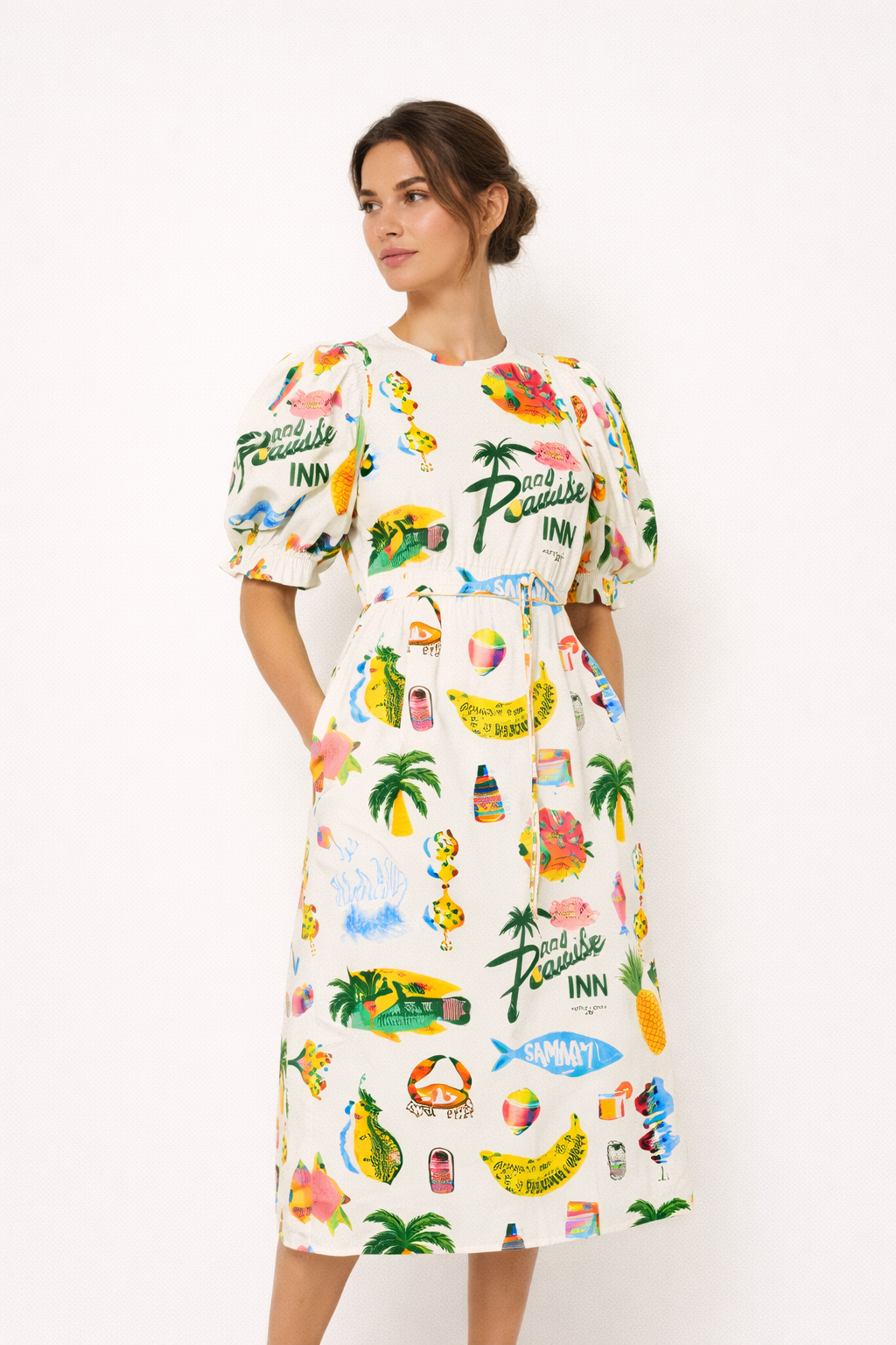 Vestido mujer estampado manga abullonada estilo verano casual cómodo - Stella