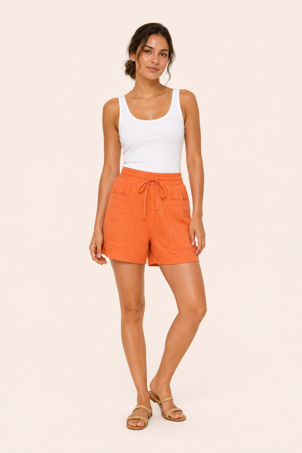 Short cintura elástica mujer lazo bolsillos frontales parche – Lanni