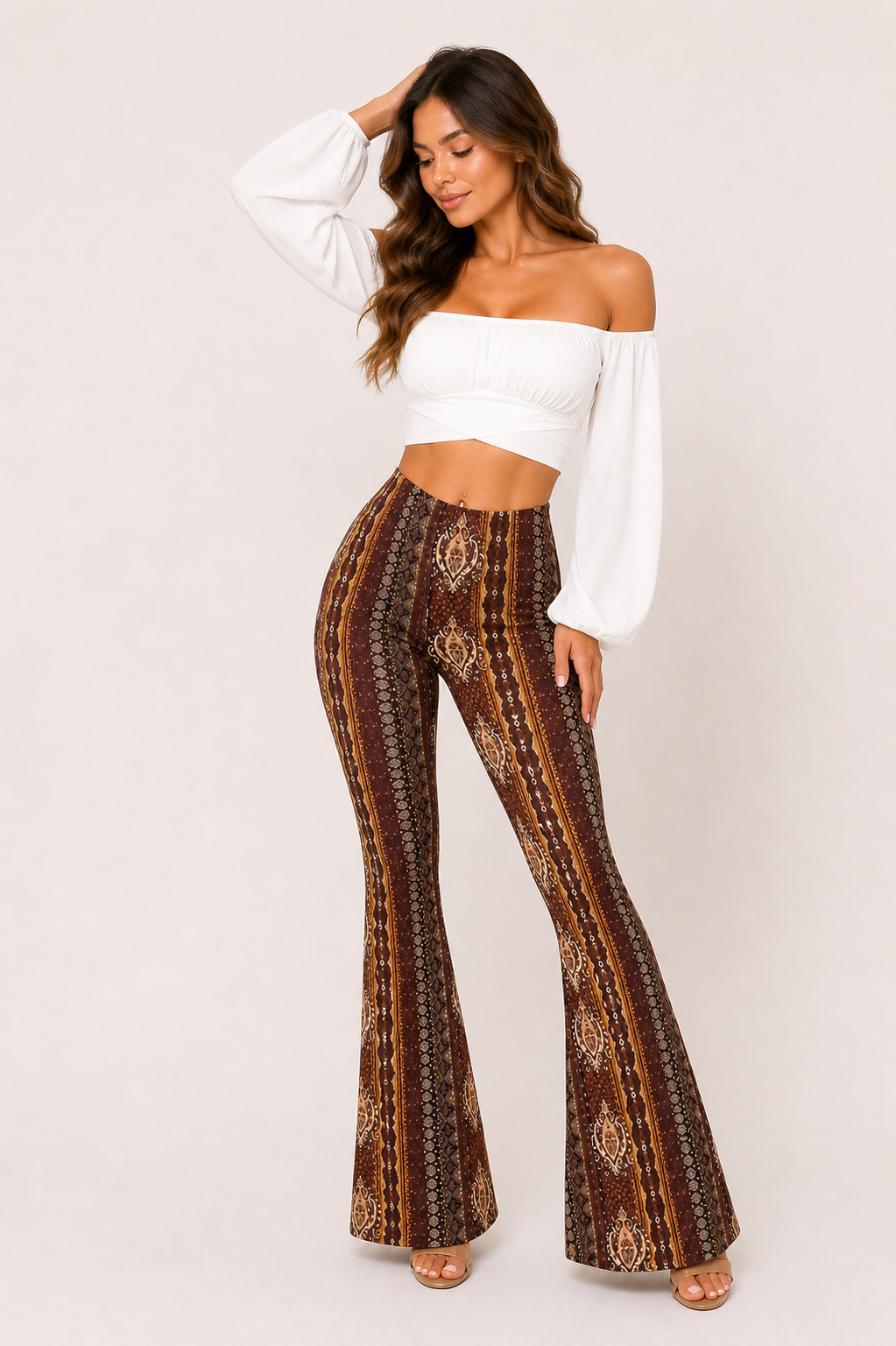 Pantalón acampanado mujer cintura alta estampado - Klara