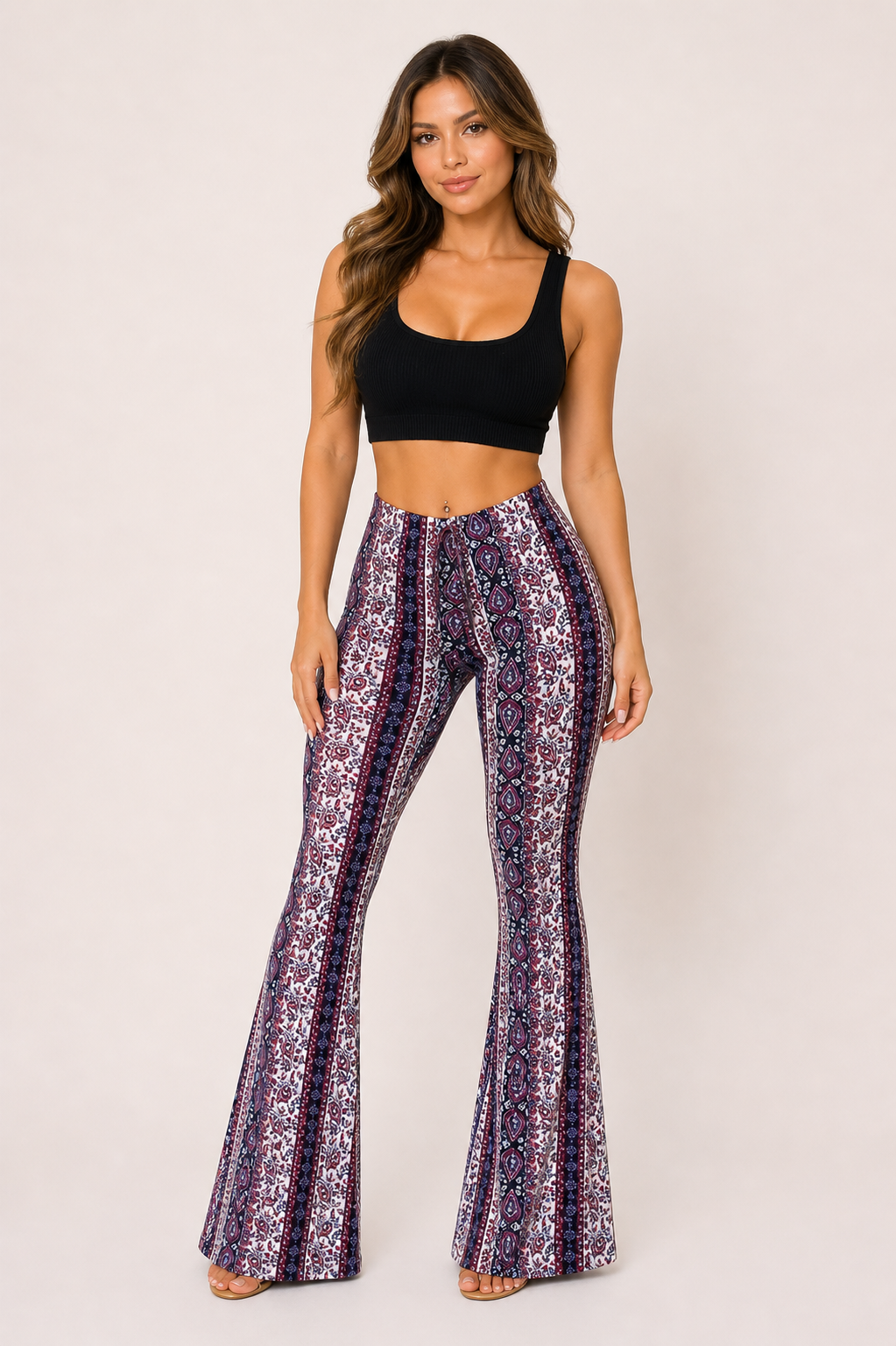 Pantalón acampanado mujer cintura alta estampado - Klara