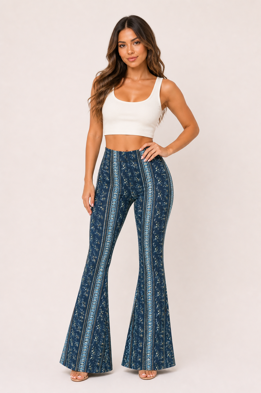 Pantalón acampanado mujer cintura alta estampado - Klara