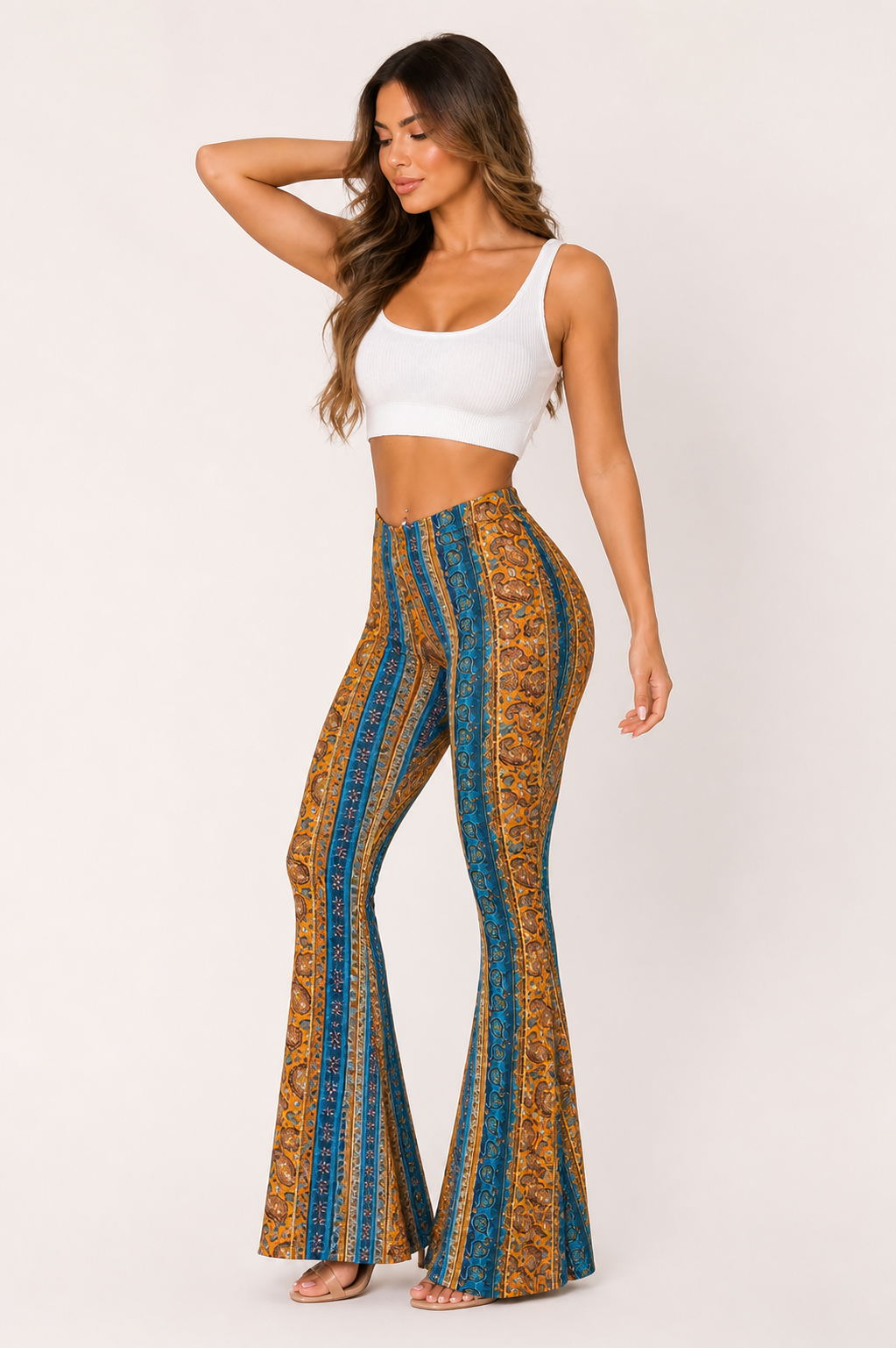 Pantalón acampanado mujer cintura alta estampado - Klara