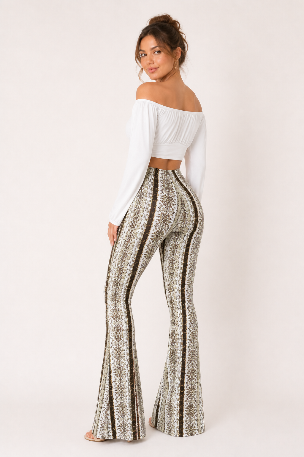 Pantalón acampanado mujer cintura alta estampado - Klara