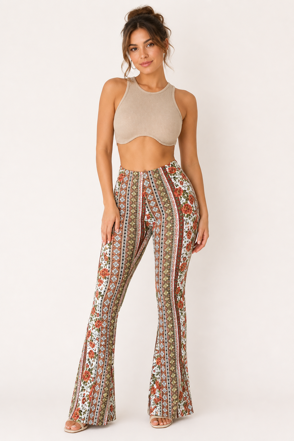 Pantalón acampanado mujer cintura alta estampado - Klara