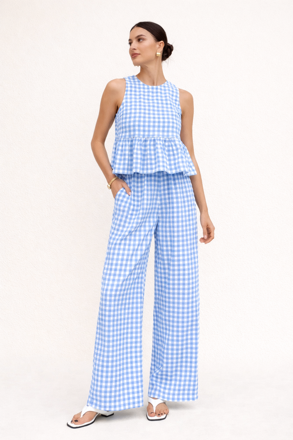 Conjunto mujer top con volante y pantalón ancho - Mirabella