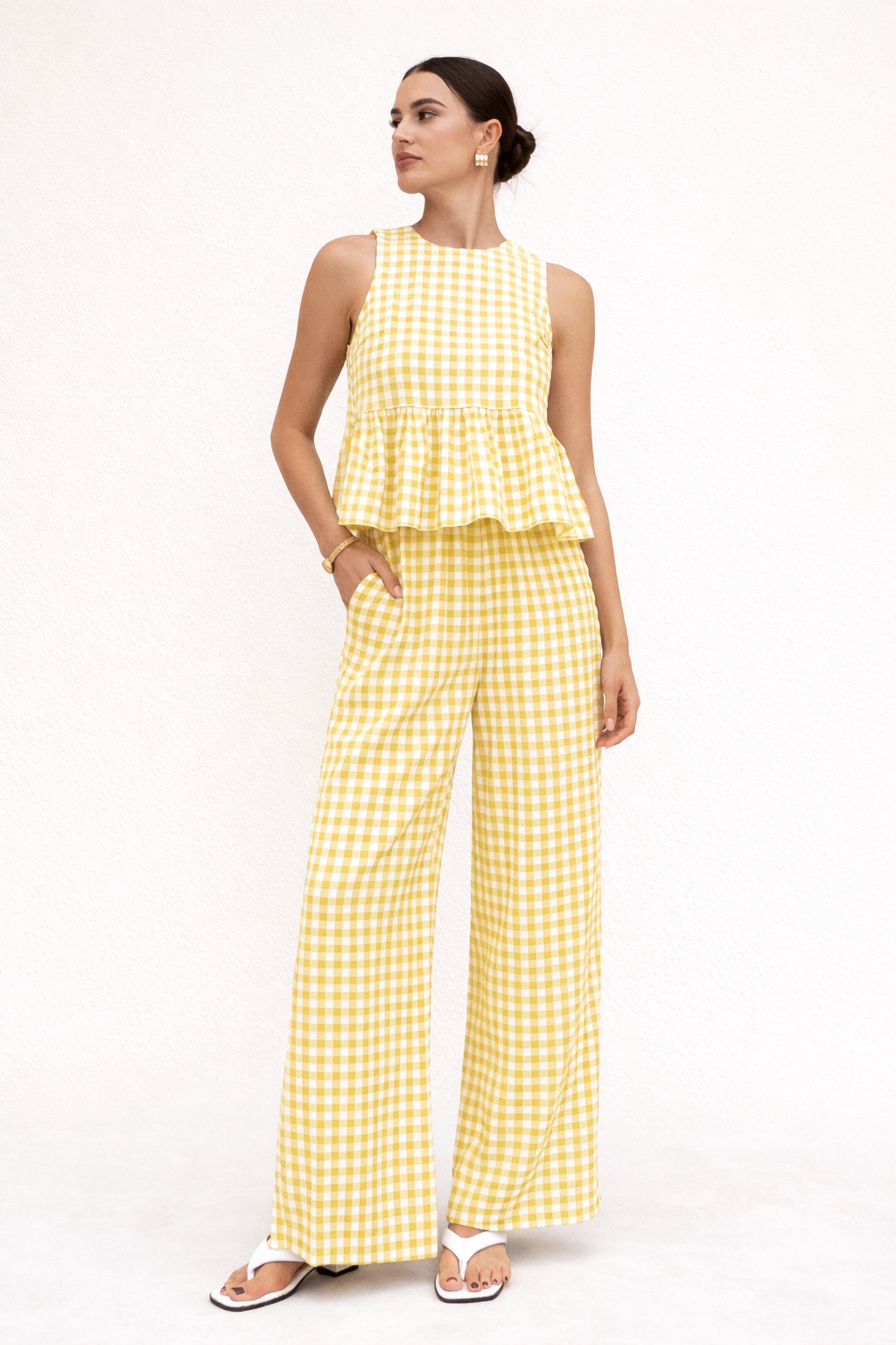 Conjunto mujer top con volante y pantalón ancho - Mirabella