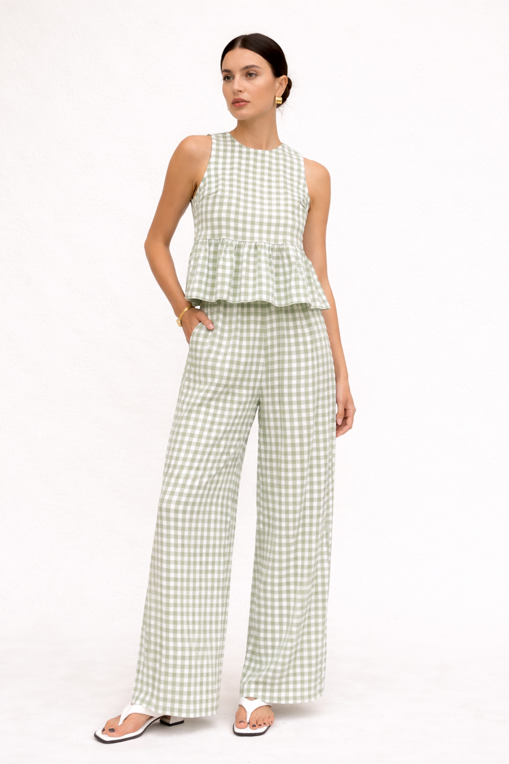 Conjunto mujer top con volante y pantalón ancho - Mirabella
