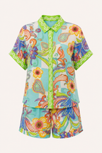 Conjunto mujer blusa estampada paisley short remate ondulado – Tabea