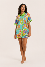 Conjunto mujer blusa estampada paisley short remate ondulado – Tabea