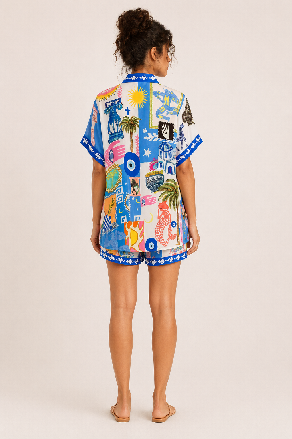 Conjunto mujer blusa estampada paisley short remate ondulado – Tabea
