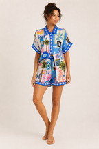 Conjunto mujer blusa estampada paisley short remate ondulado – Tabea