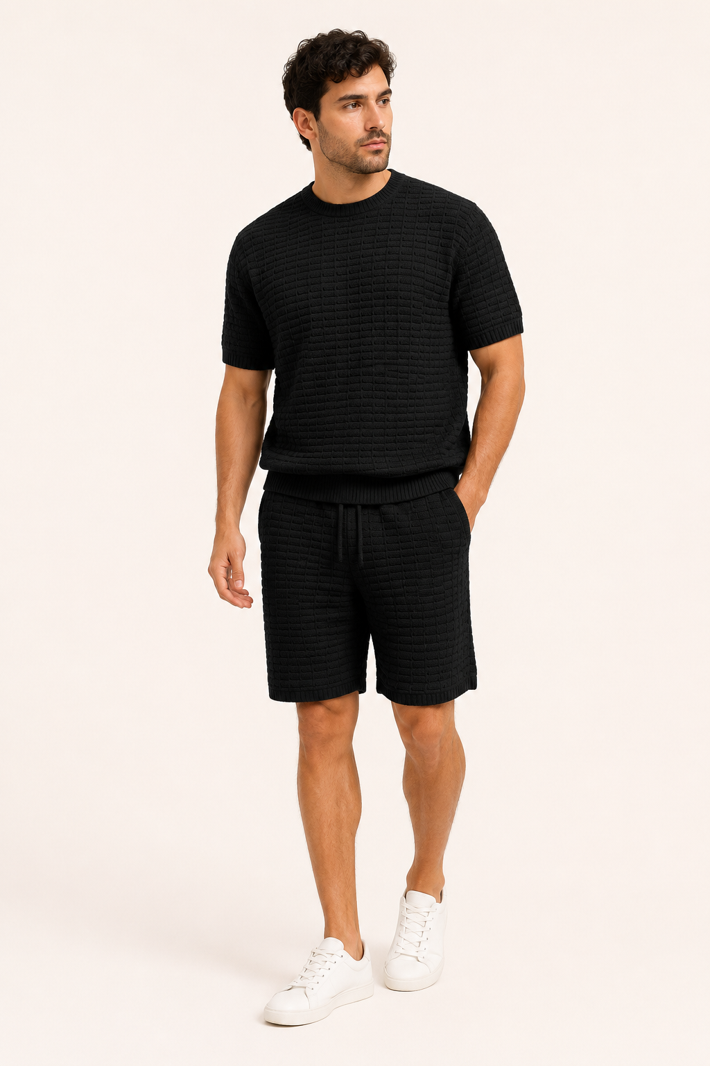 Conjunto hombre camiseta short textura geométrica cintura elástica – Oskar