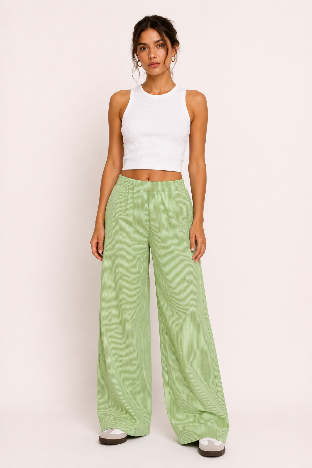 Pantalón mujer rayas corte amplio cintura elástica - Naire