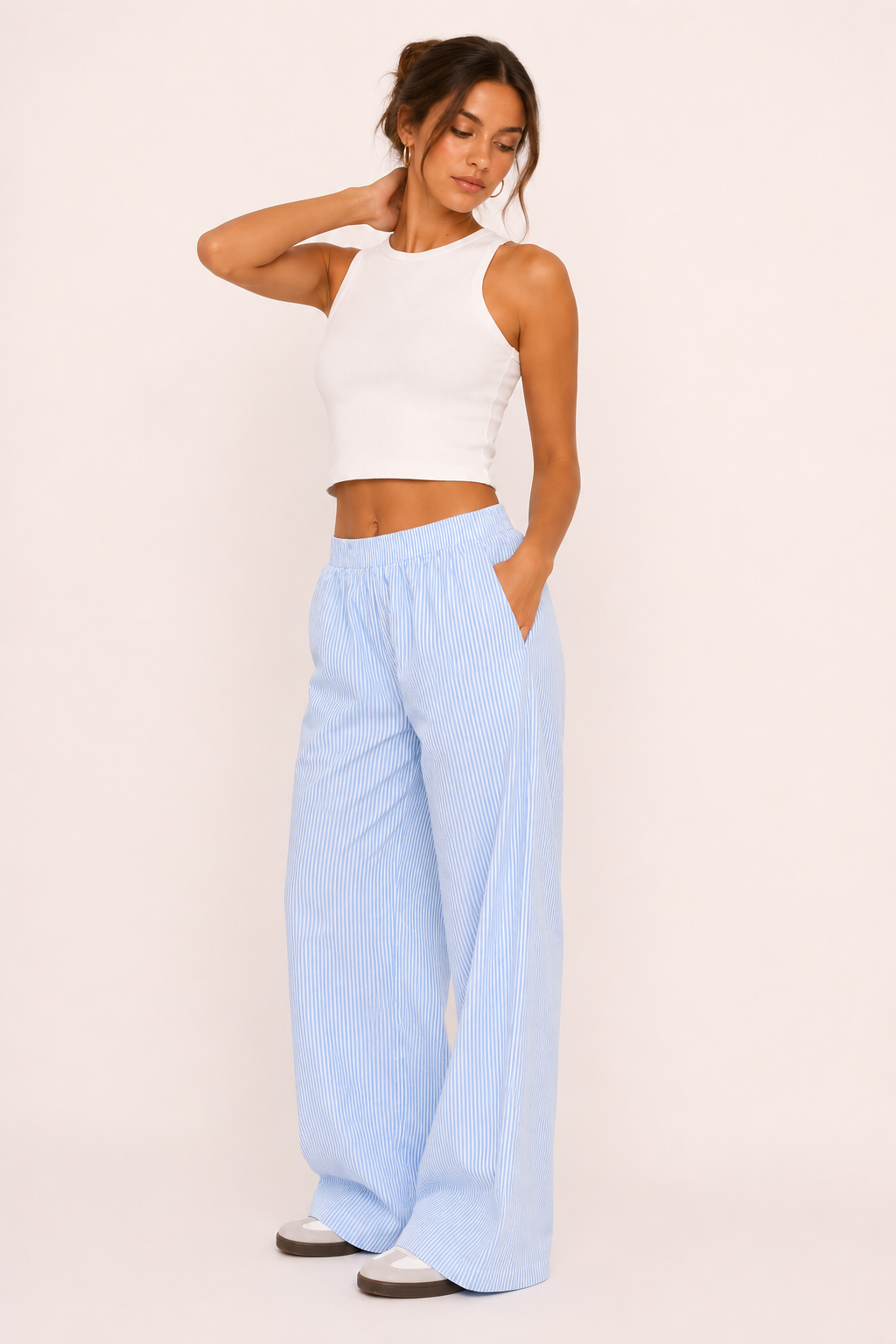Pantalón mujer rayas corte amplio cintura elástica - Naire