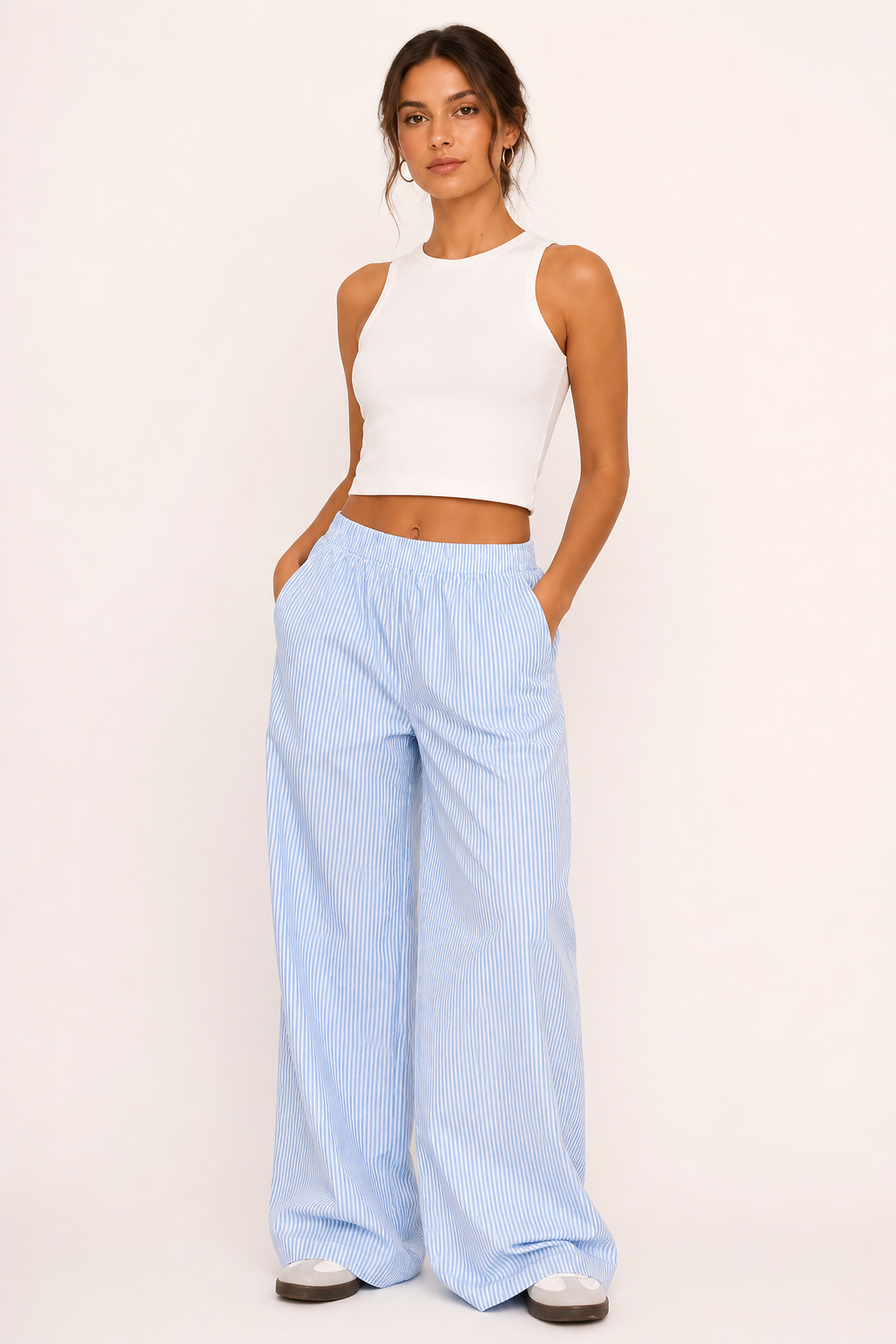 Pantalón mujer rayas corte amplio cintura elástica - Naire