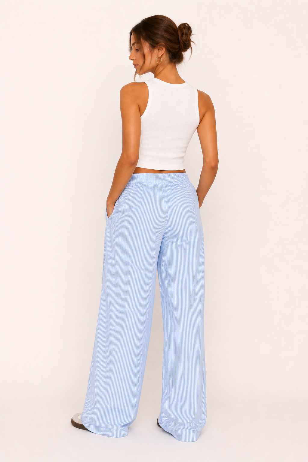 Pantalón mujer rayas corte amplio cintura elástica - Naire