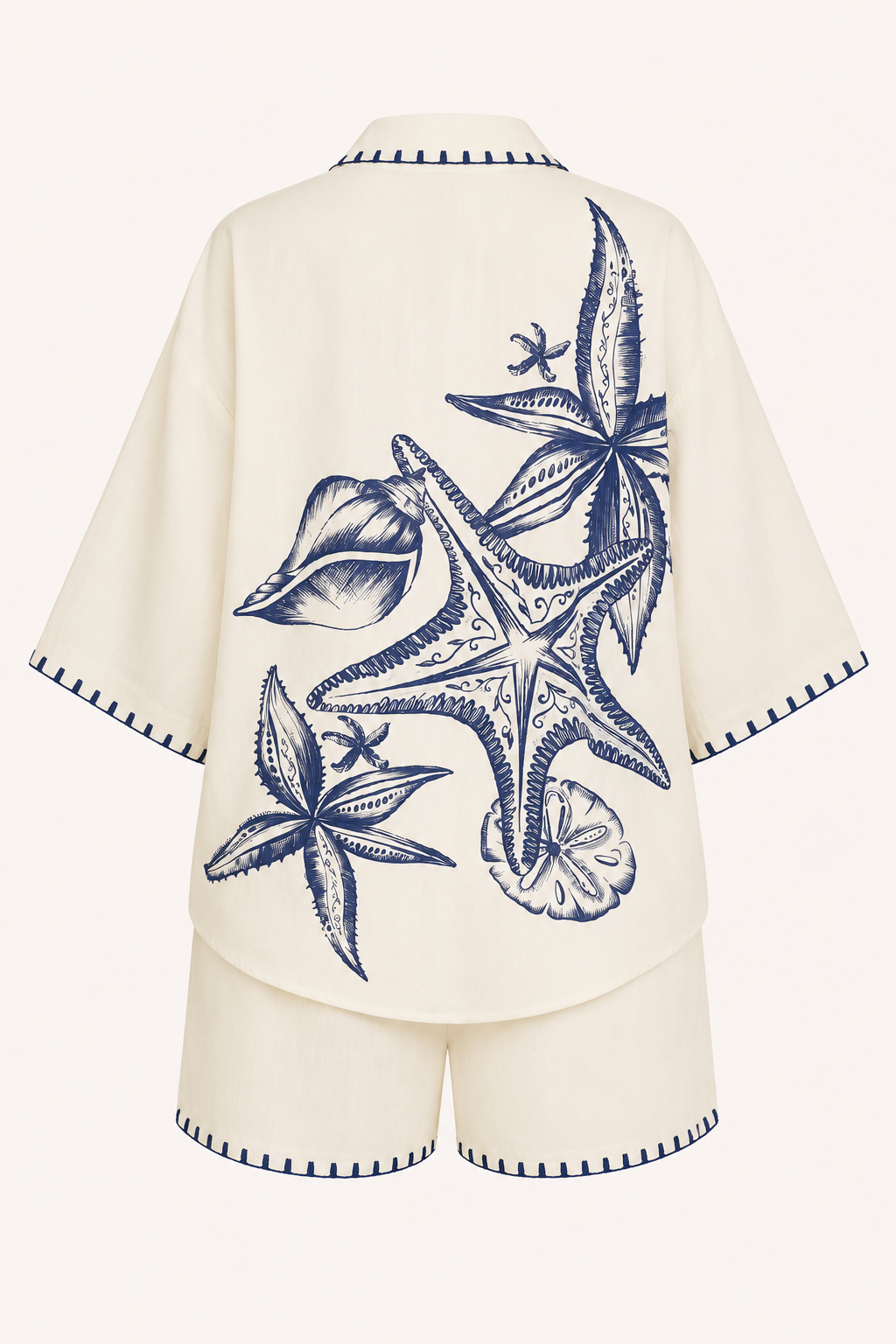 Conjunto mujer estampado marinero camisa oversize short verano – Lidia