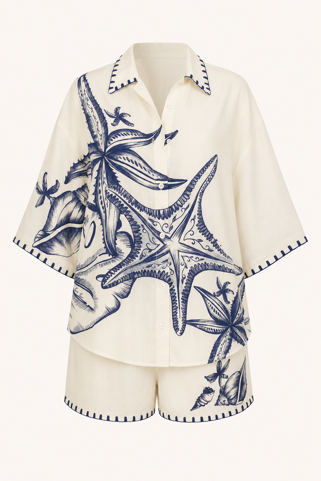 Conjunto mujer estampado marinero camisa oversize short verano – Lidia