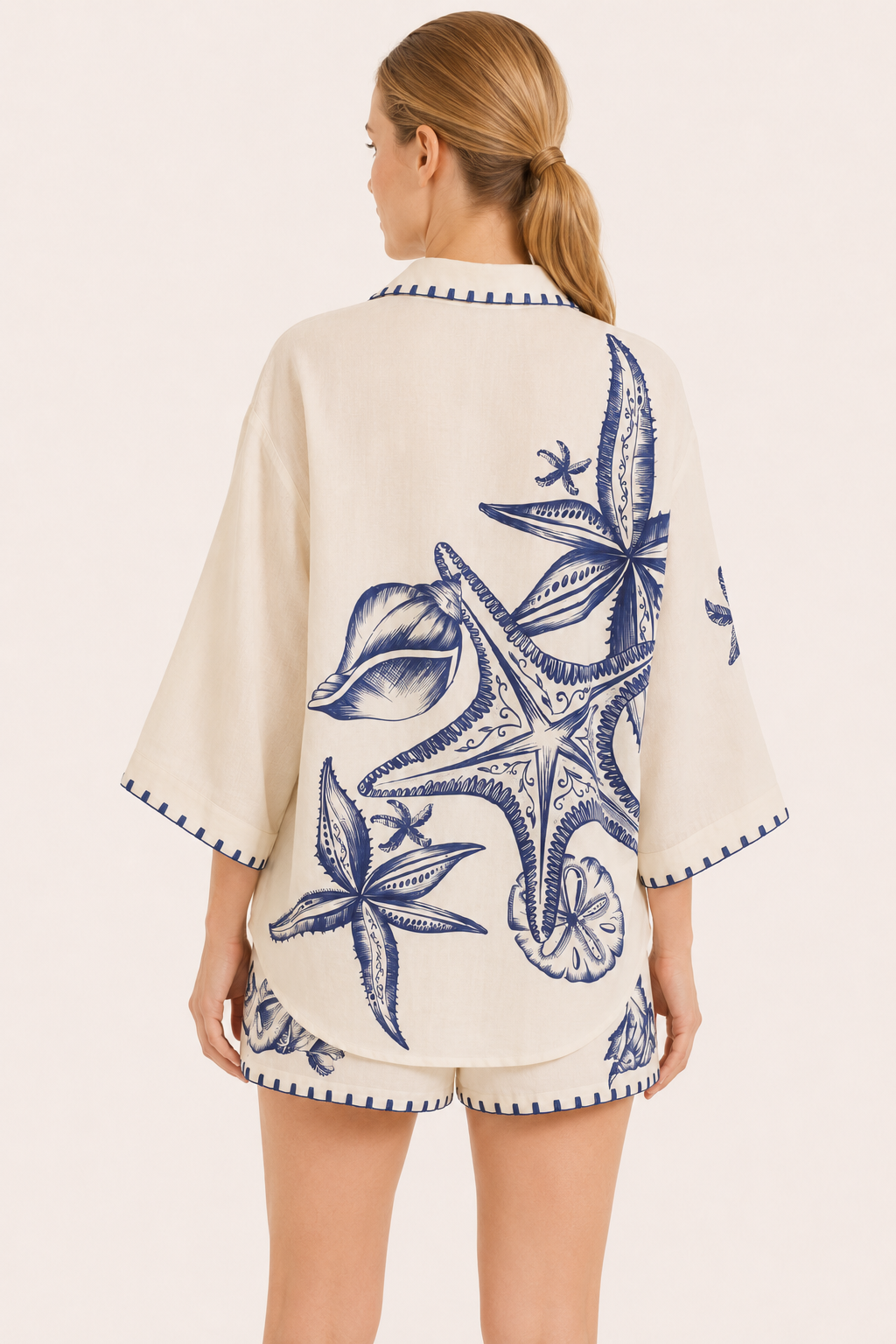 Conjunto mujer estampado marinero camisa oversize short verano – Lidia