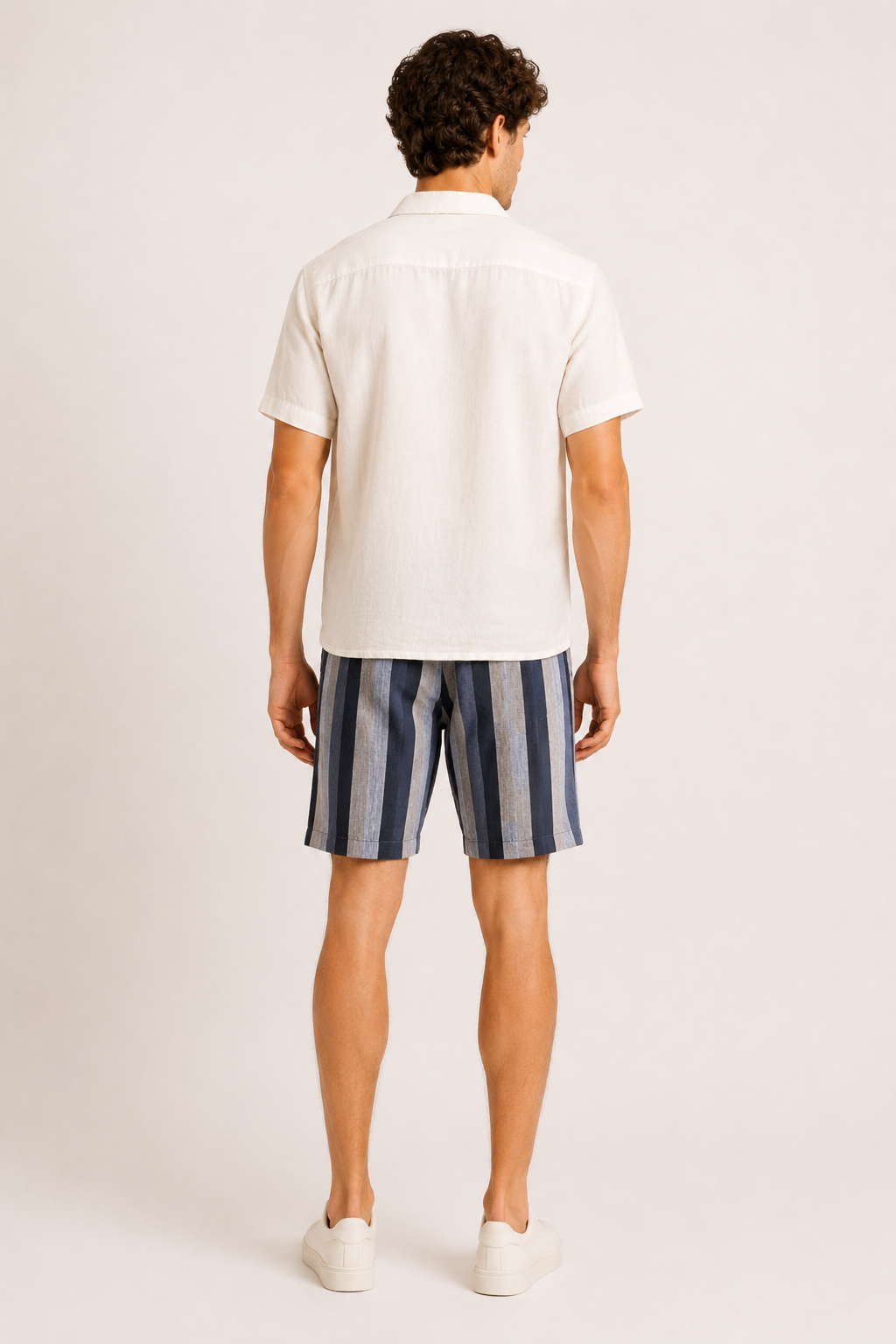 Bermuda lino hombre rayas anchas corte recto transpirable verano – Falko