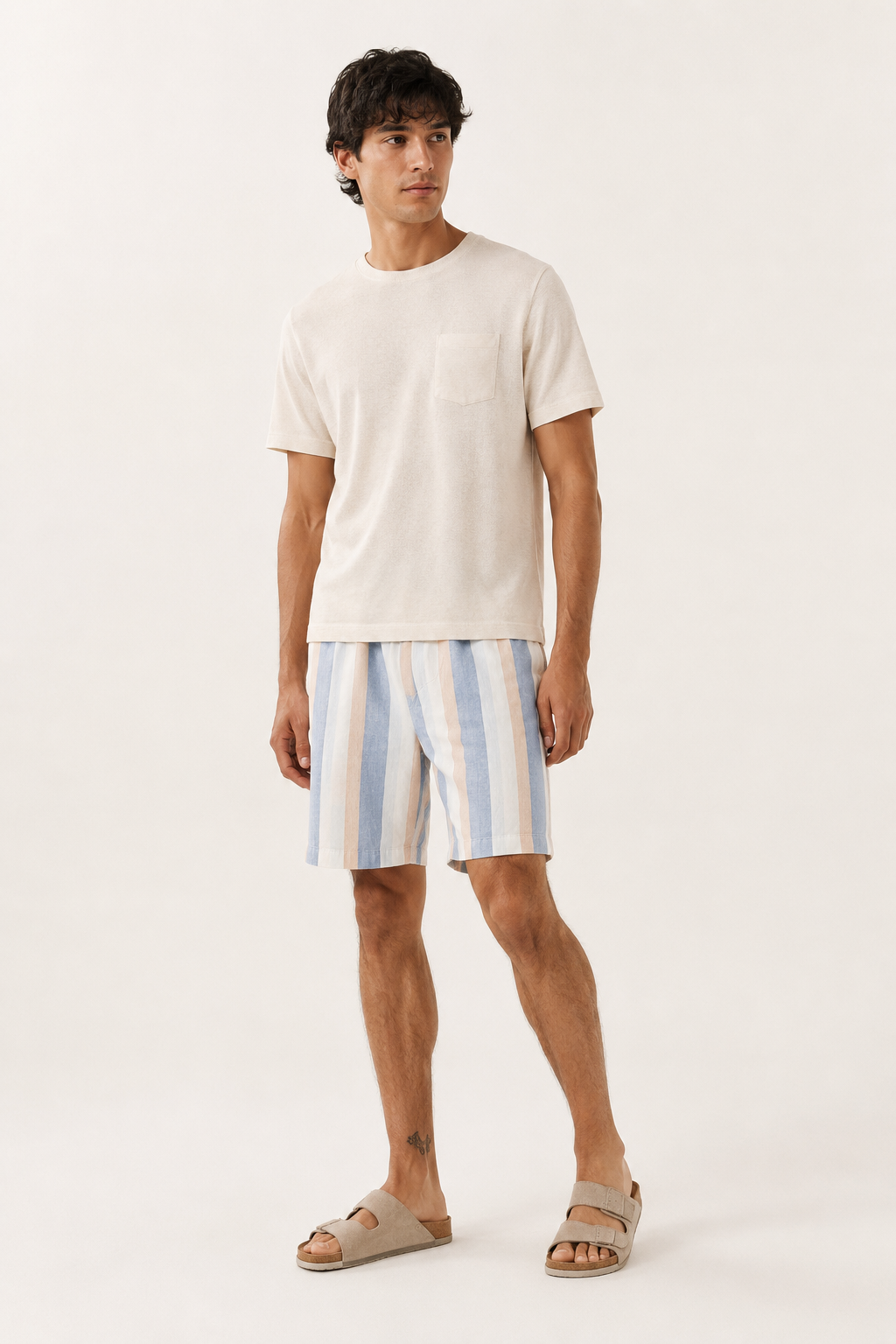 Bermuda lino hombre rayas anchas corte recto transpirable verano – Falko