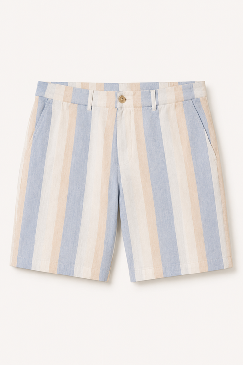 Bermuda lino hombre rayas anchas corte recto transpirable verano – Falko