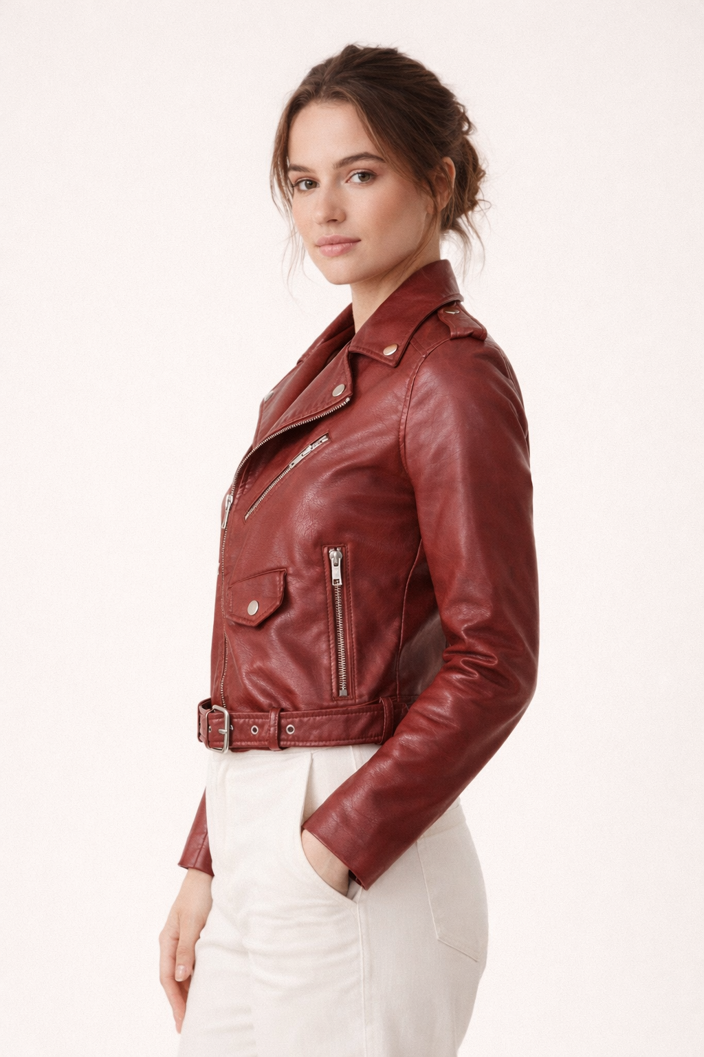 Chaqueta mujer estilo biker piel sintética primavera ajuste entallado - Greta