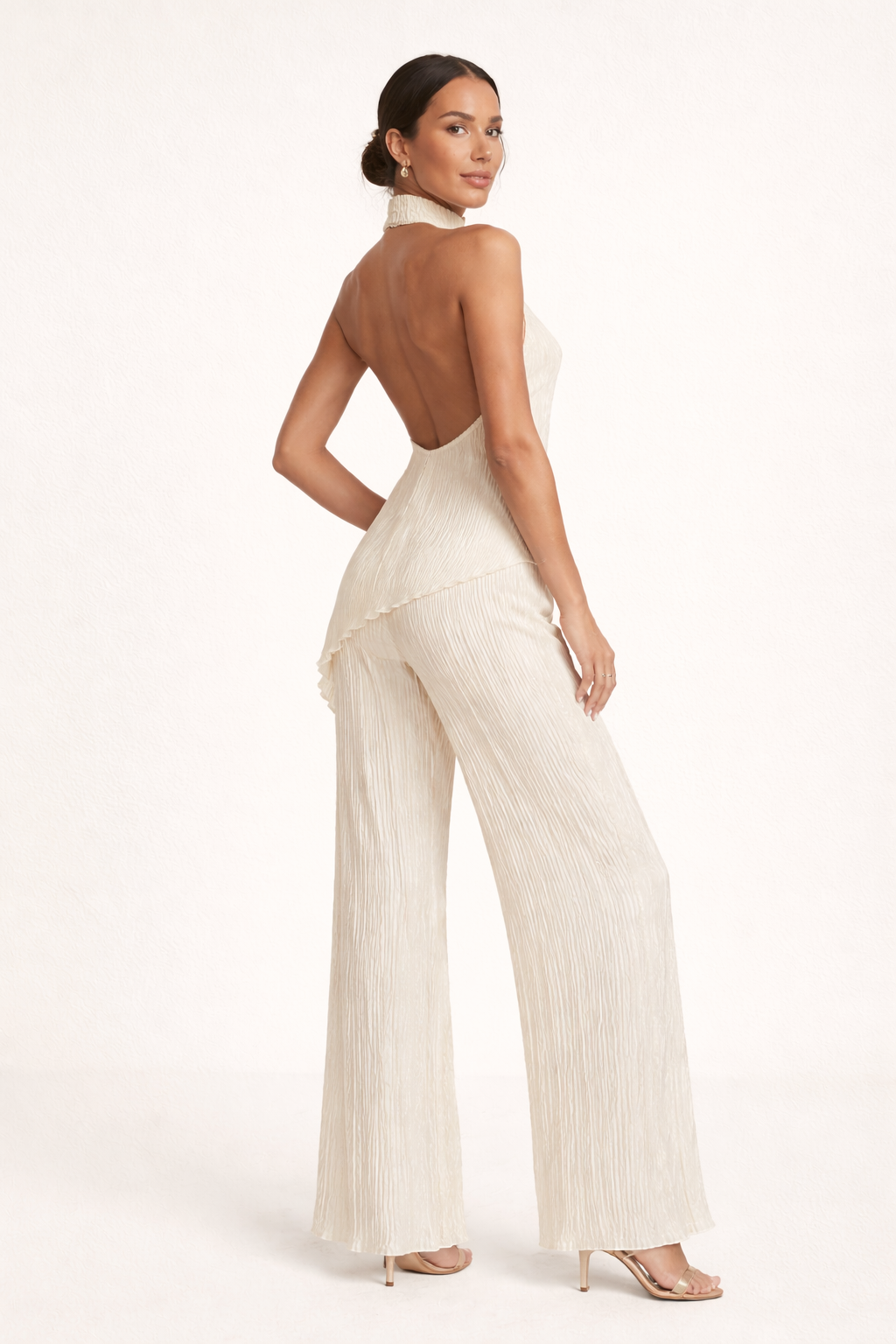 Conjunto pantalón amplio plisado y top halter asimétrico mujer - Sigrid
