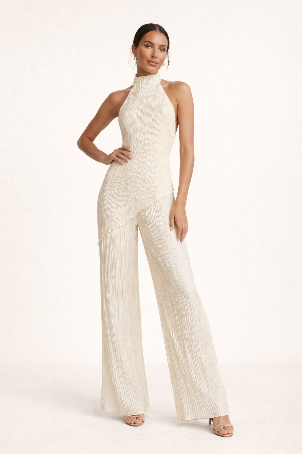 Conjunto pantalón amplio plisado y top halter asimétrico mujer - Sigrid