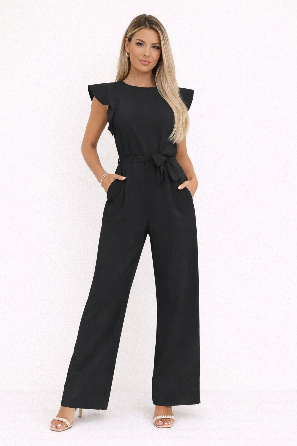 Mono largo con cinturón y manga volante mujer estilo elegante - Frieda