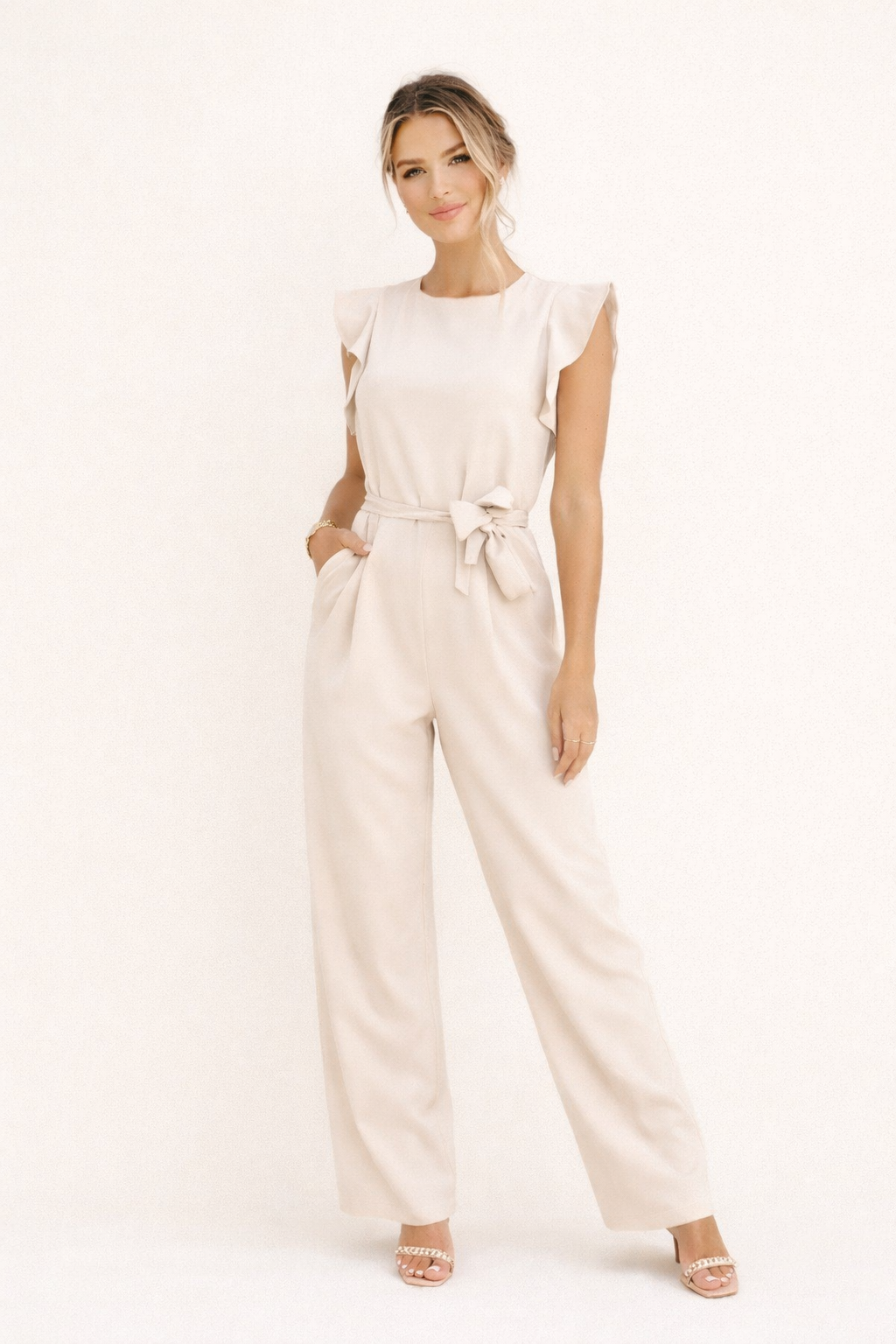 Mono largo con cinturón y manga volante mujer estilo elegante - Frieda